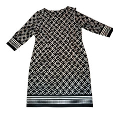 Talbots geometric sheath dress 3/4 Sleeves Black White stretch Size 16
