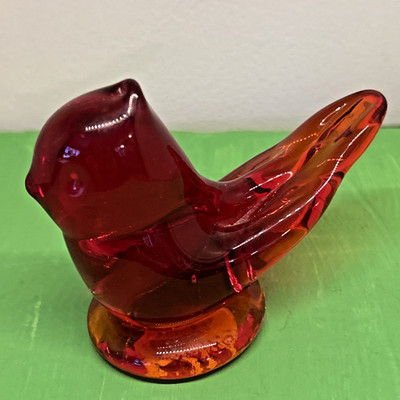Vintage Leo Ward 1991 Signed Art Glass Red Cardinal of Love Glass Bird Figurine