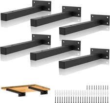 10 Inch Heavy Duty Wall Mounted Black Metal Floating Shelf Brackets, 6 Pack