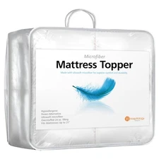 HOSPITOLOGY Microfiber Quilted Mattress Pad & Topper - Queen - Overstuffed - Box