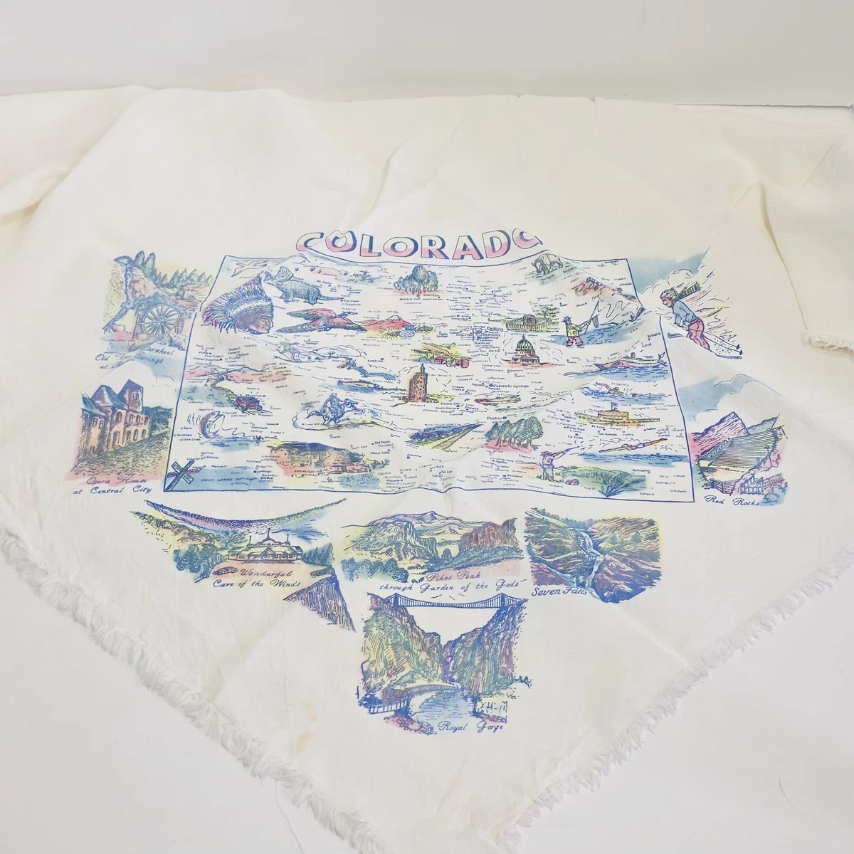 VTG Arizona Map Handkerchief Blue White Pink Yellow Green Unisex Hanky Kerchief State & Souvenir Vintage Plain & Solid Handkerchiefs | eBay main image 2