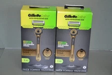 (2) GilletteLab Razor Exfoliating Bar Champion Gold Edition 1 Cartridge & Stand