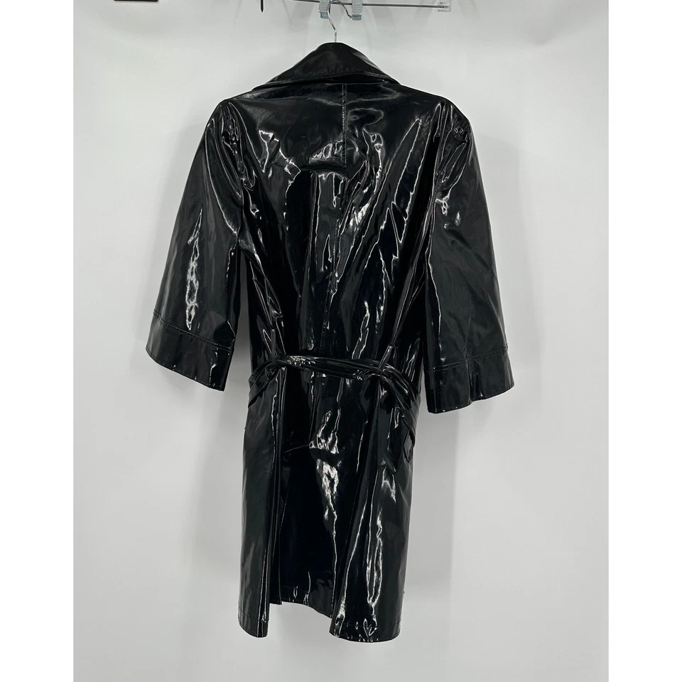 Gabardina de charol negra para mujer WDNY talla 10 dinero antiguo gótico vanguardista elegante Foto 3 de 4