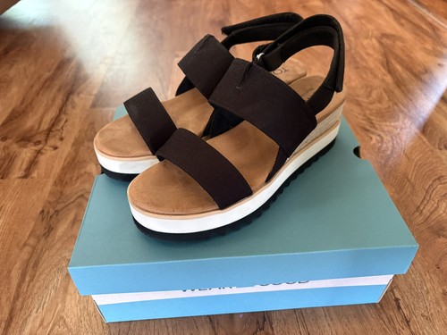 TOMS Emilia Sandals Womens Size 8 Black Canvas Espadrille Wedge Used once!