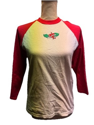 Y2K Tattoo Winged Heart Raglan Tee Red White Baseball Emo Skater Youth L