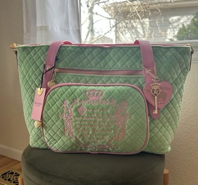 New! Juicy Couture Juicy Tale Retro Green Pink Weekender Shoulder