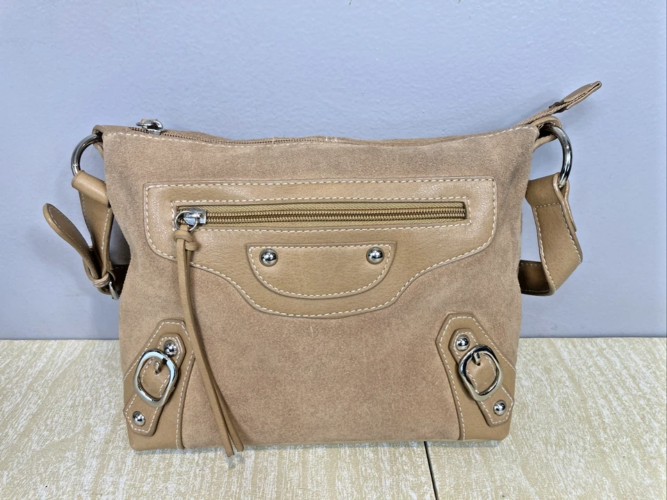 A.N.A. Bolso de mano/cartera A New Approach de gamuza de cuero beige con correa para el hombro Foto 3 de 4
