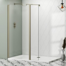 Brushed Nickel Walk In Wet Room Shower Enclosure Screen with Flipper Panel Glass