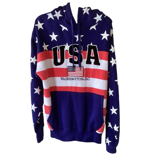 DC Patriotic Graphic American Hooded Sweatshirt Size L Stars and Stripes