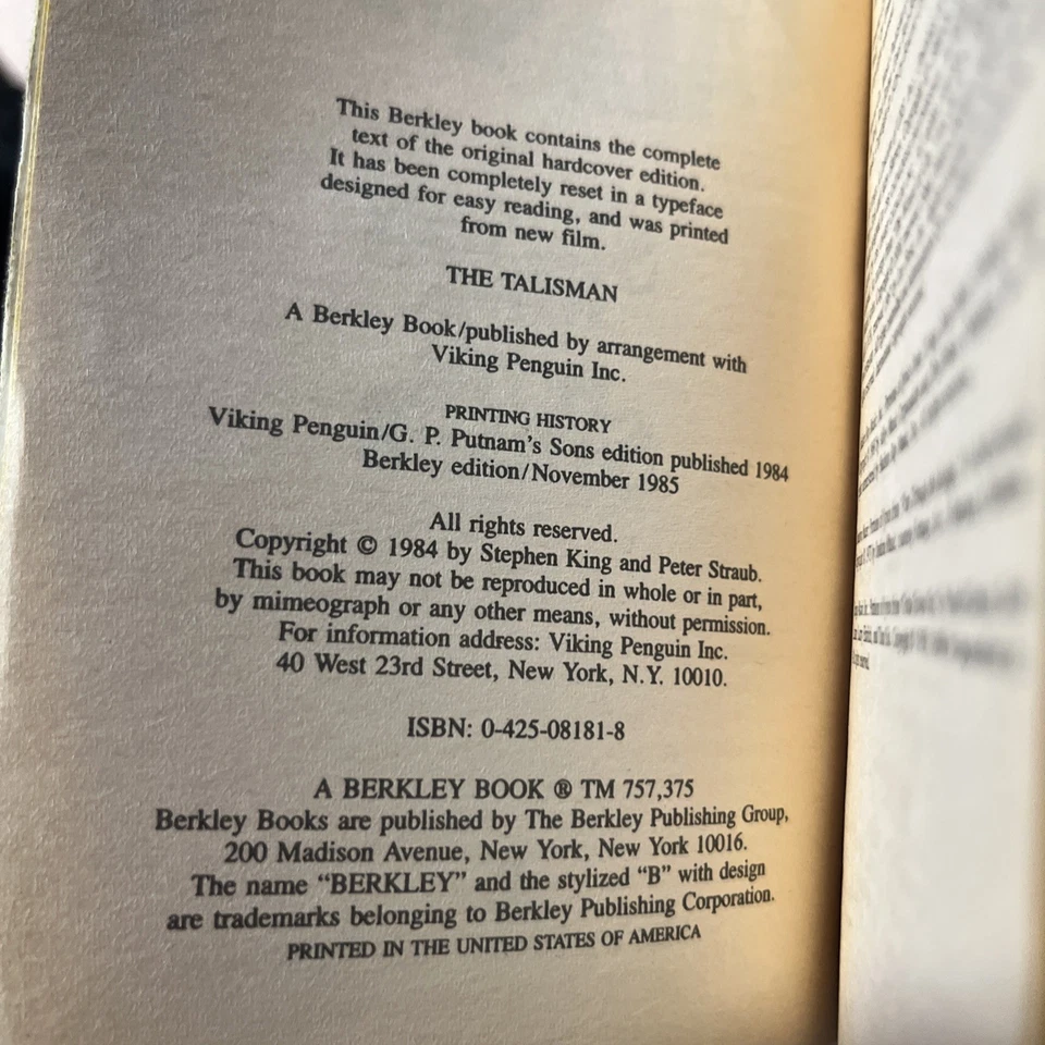 The Talisman Stephen King Peter Straub Auto Signed Berkley Vtg 1985 PB Halloween Foto 3 de 4