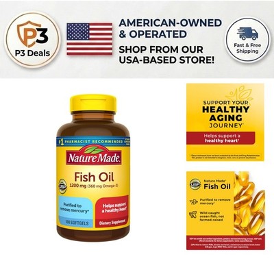1200mg Omega 3 Fish Oil Softgels - Mercury Free Heart Health Support, 100 Count