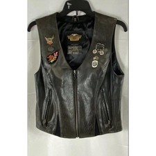 Vintage 1998 Harley-Davidson Leather Biker Vest Patches  Pins Womens Sz M