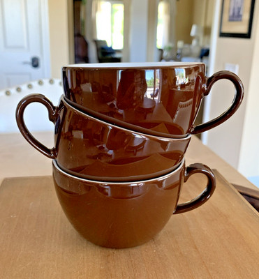 Vintage Kahla Coffee Cups Germany Pronto Colore Chocolate Brown Set of 3