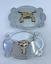 Vintage Silver Bull Steer Belt And Cowboy Buckles 1970’s Western