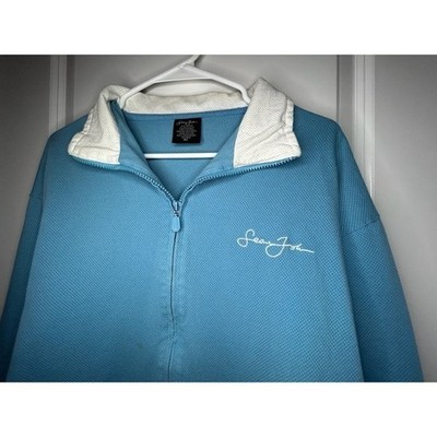 Vintage Y2k Sean John Embroidery Logo Blue White Full Zip Pullover Jacket