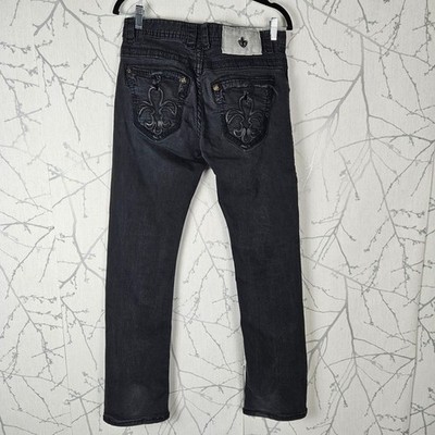 Laguna Beach Black Wash Stretch Denim Fleur De Lis Straight Leg Jeans | Men's 31