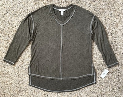 NWT MOA MOA Women s Olive Green V-Neck Long Sleeve Top Plus Size 1X - Soft, USA