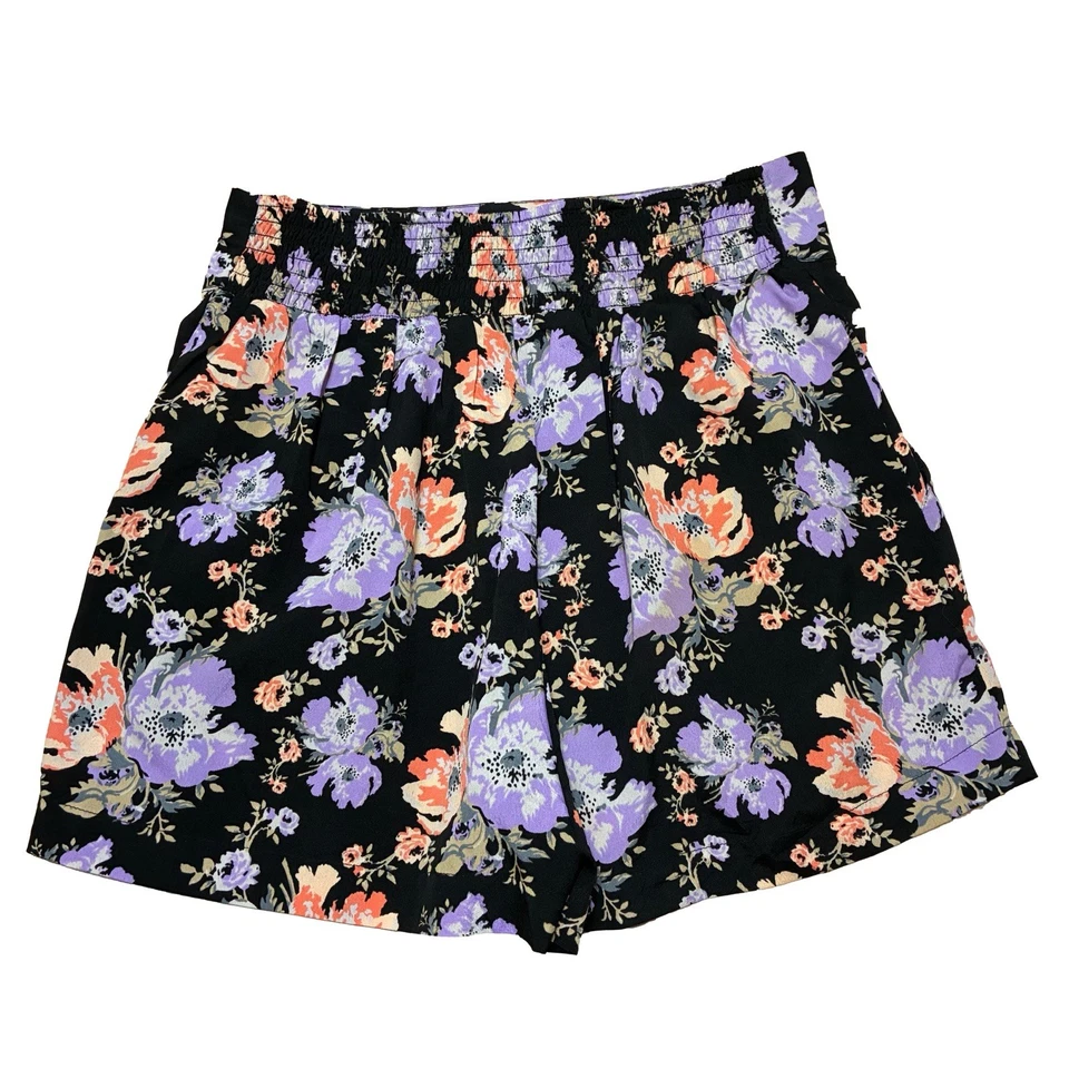 Bermuda Urban Outfitters Kimchi azul cintura alta floral feminina S preta multicolorida - Imagem 2 de 4