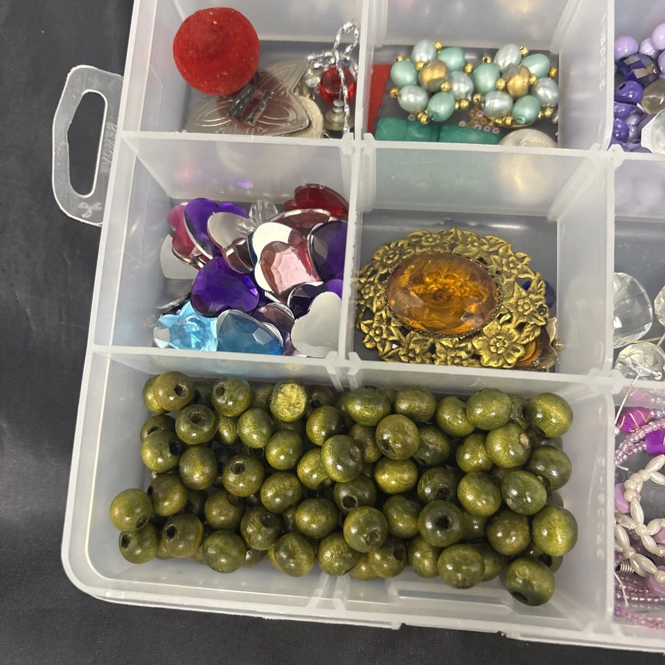 Vintage Lot Of Crafting Beads, Seed Beads, Novelty Items, Vintage Jewelry W Box - Image 4 of 4