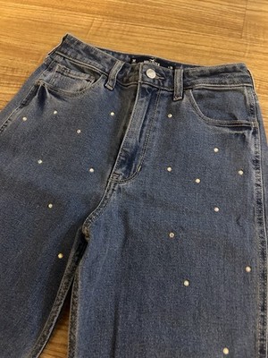 Hollister Co Women's S Ultra High-Rise Mom Denim Jeans With Rhinestones Size 3R