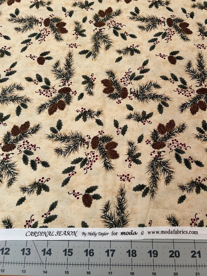 Cardinal Season by Holly Taylor Moda Holiday Pinecones Leaves Fabric BTY Sewing - Image 2 of 4