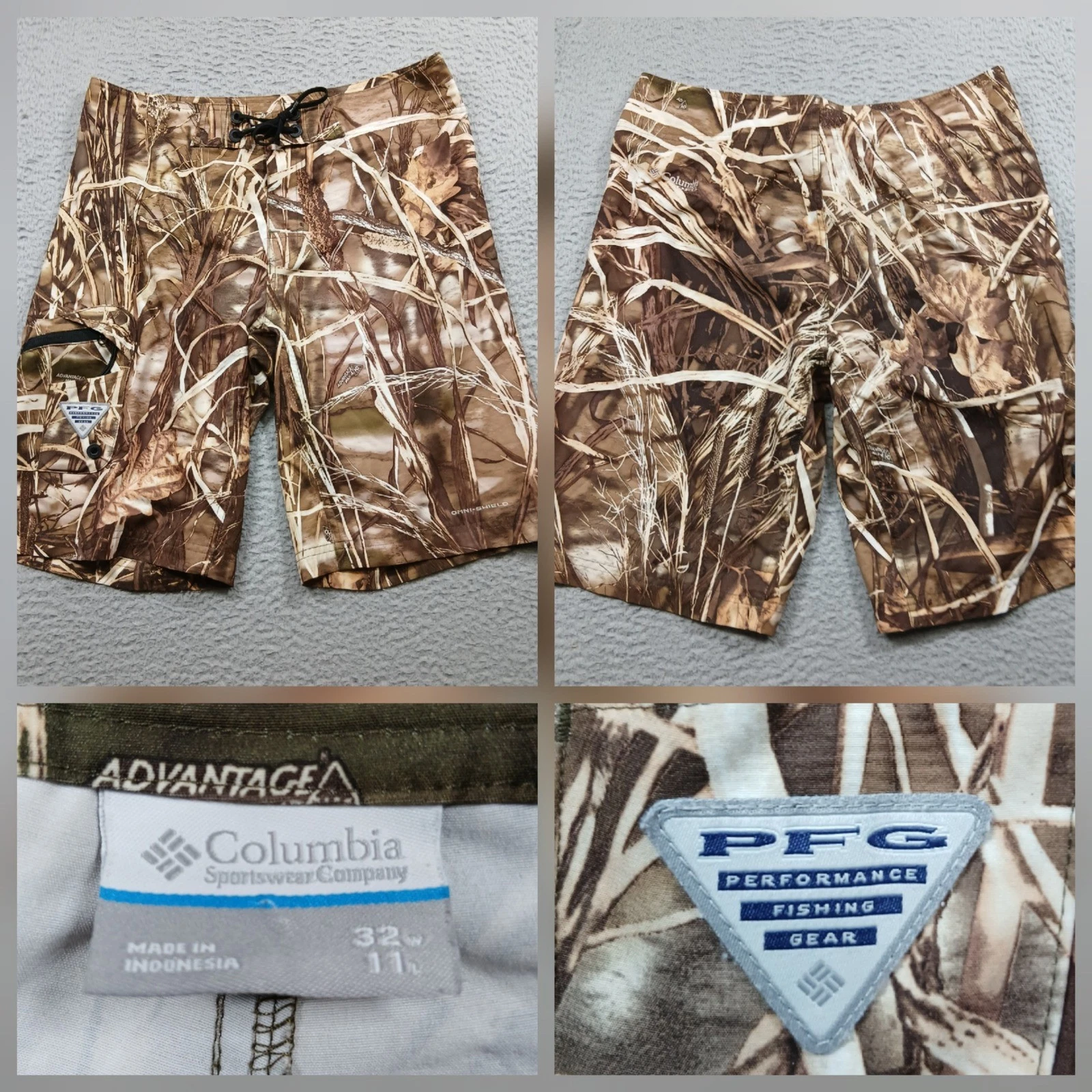 Columbia PFG Fishing Shorts Men's 32 RealTree Camo Omni-Shield Performance Cargo