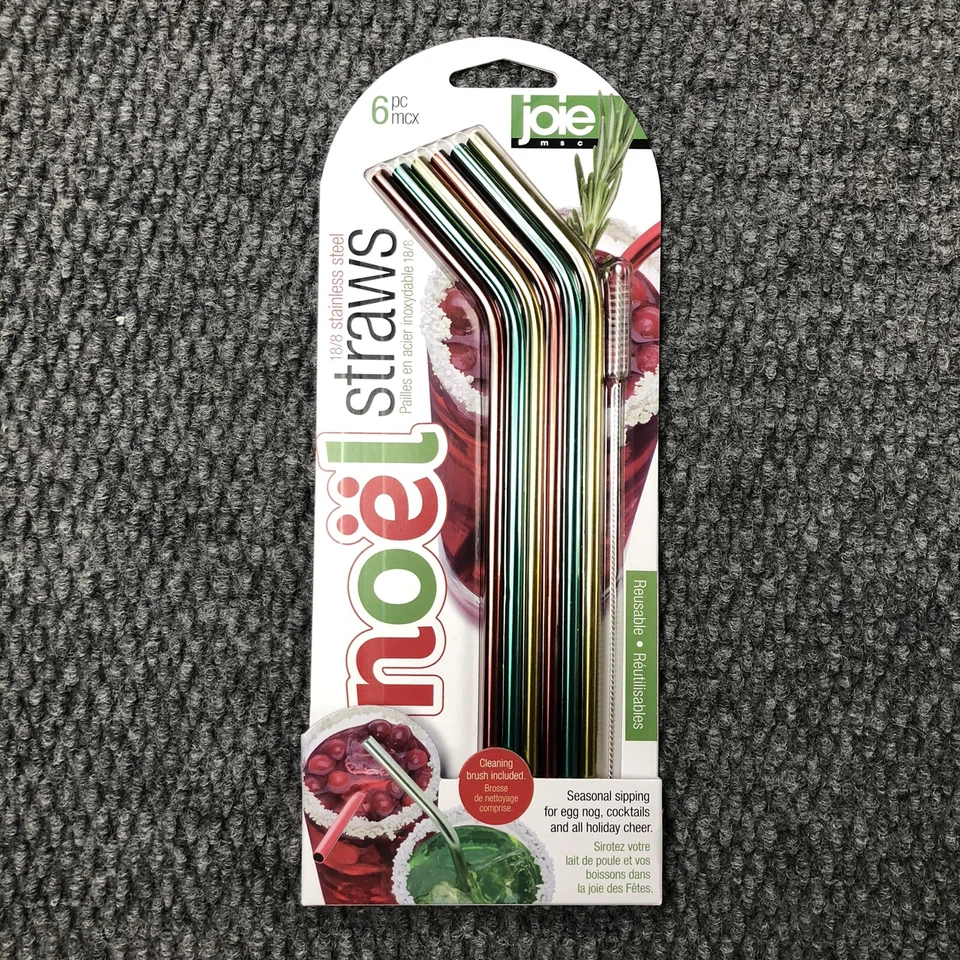 JOIE 6 pajitas reutilizables de acero inoxidable con cepillo de limpieza verde rojo y dorado Foto 2 de 4