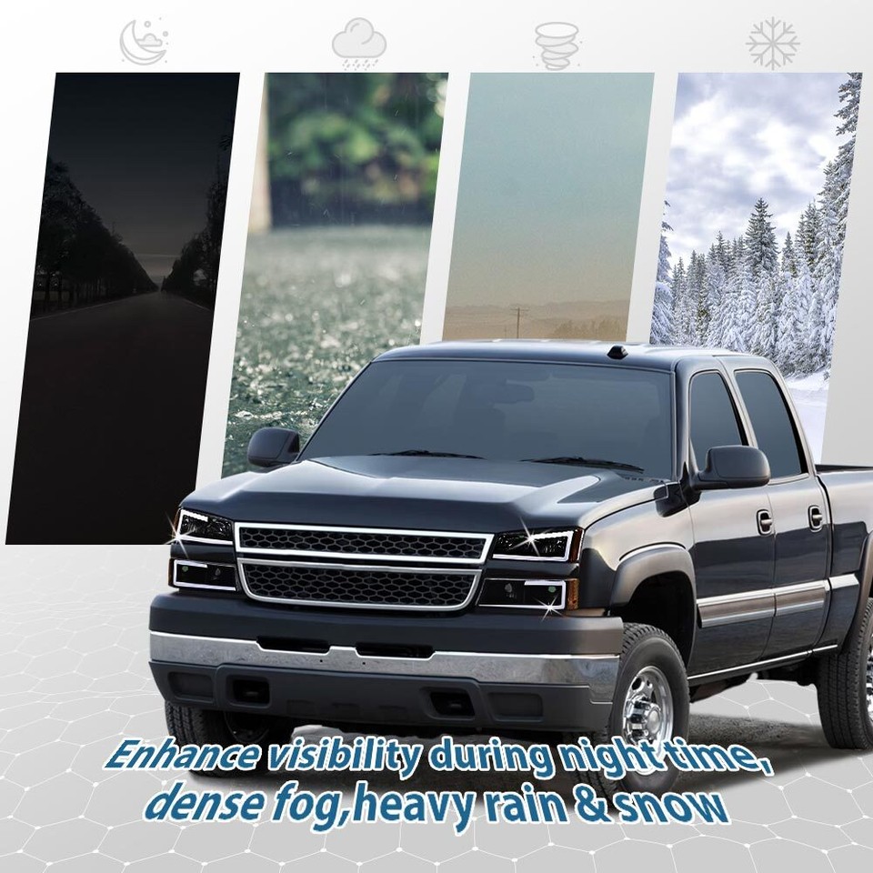 2006 Silverado Headlights Oem LED DRL Bumper Headlights For 2003-2007 Chevy Silverado/Avalanche - Black/Amber Style 2007 Chevy Avalanche Led Headlights - Foto 7