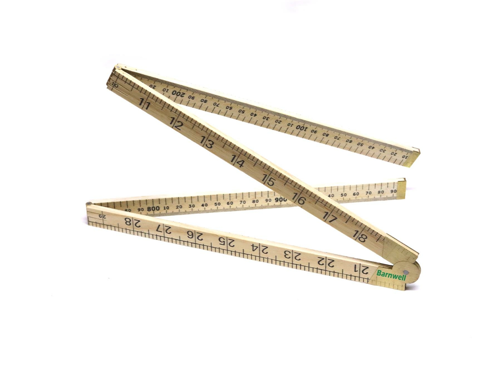 Barnwell 1 Metre 1m 39"" Wooden Folding Ruler Metric and Imperial Brass Hinges