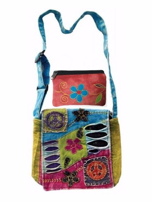 Patchwork Peace MESSENGER BAG & COIN PURSE Hippie Cross Body RISING INT'L Nepal