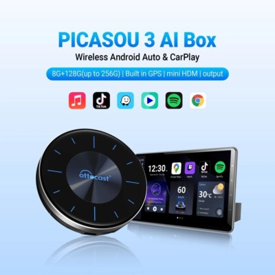 Ottocast P3 Ai Box Multimedia Adapter Carplay&Android Auto YT + Netfliex 8+128G
