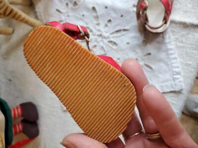 Sandales Vintage Enfant Taille 12, Cuir Rouge, Style à Sangle, Poupée Ou Fillette