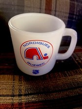1979 QUEBEC NORDIQUES NHL HOCKEY MUG MILK GLASS WHA GLASBAKE CUP AHL OHA WHL IHL