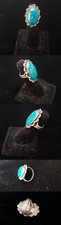 Vintage Native Indian Navajo Sterling Silver Big Green Turquoise Ring ri536