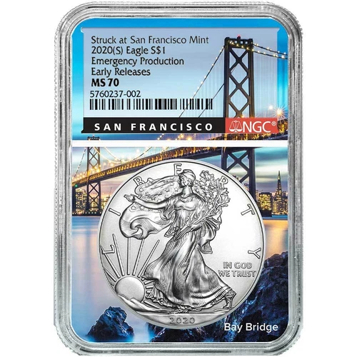 2020 (S) $1 American Silver Eagle NGC MS70 Emergency Production ER San Franci...