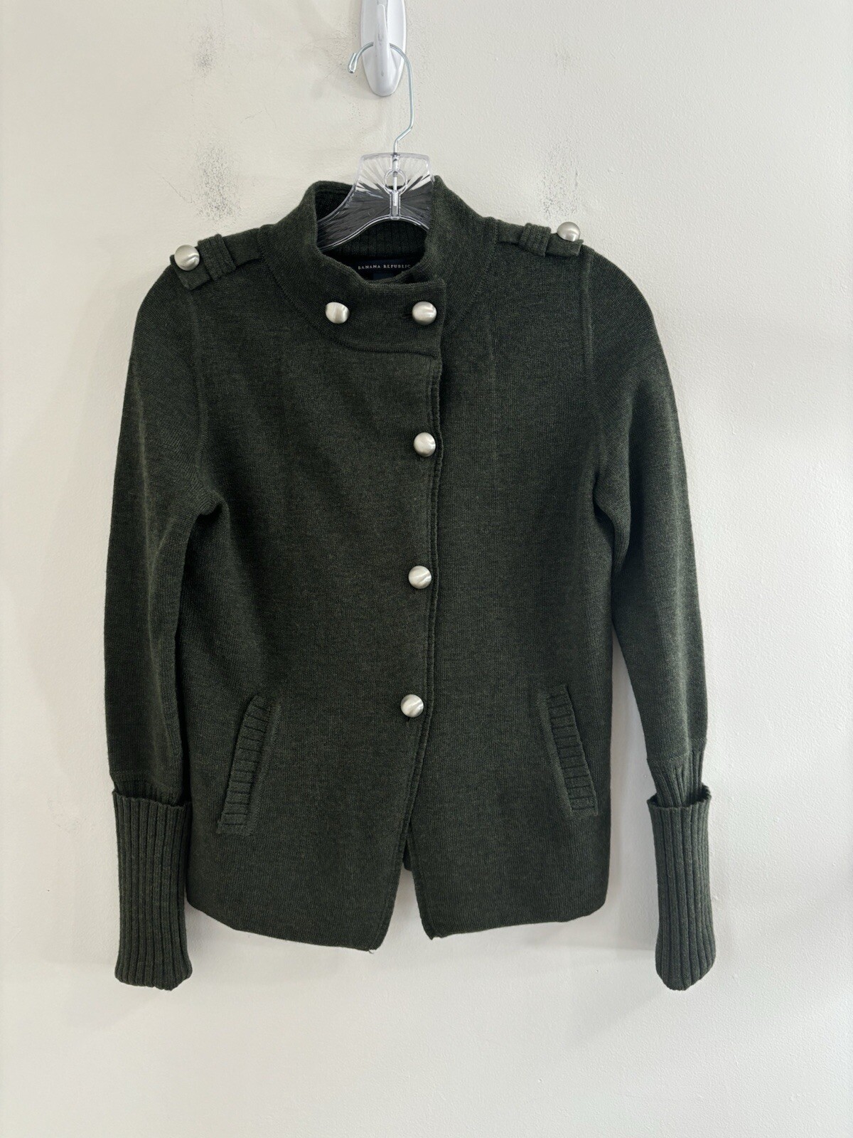 Banana Republic Green Mock Turtleneck Cardigan Sweater Size Small with Button Front  