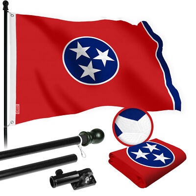 G128 Combo: 5 Ft Flagpole Black & Tennessee Flag 2.5x4 Ft Embroidered Spun Poly
