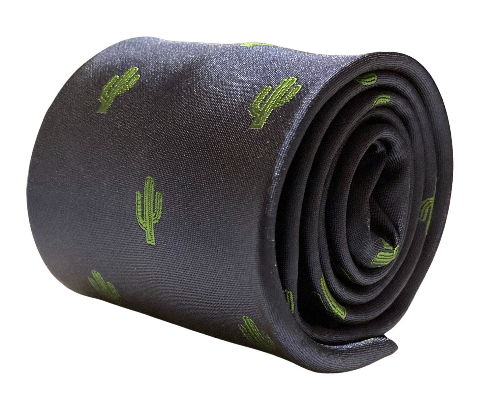 Corbata de diseñador Frederick Thomas para hombre - azul marino oscuro - verde cactus desierto