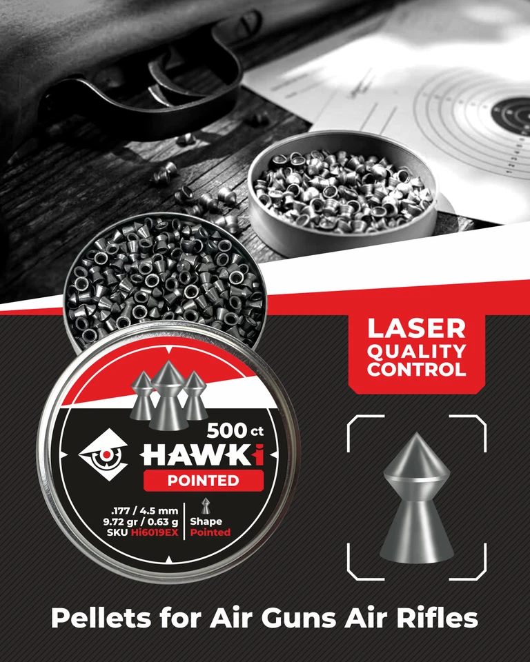 Hawki Airgun Pellets .177 / 4.5mm Caliber 9.72gr /0.63 g 500 ct Hi6019EX pointed - Image 3 of 4