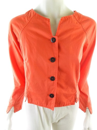 Pyjama col V boutonné coton manches longues - Orange corail - Femme - 0