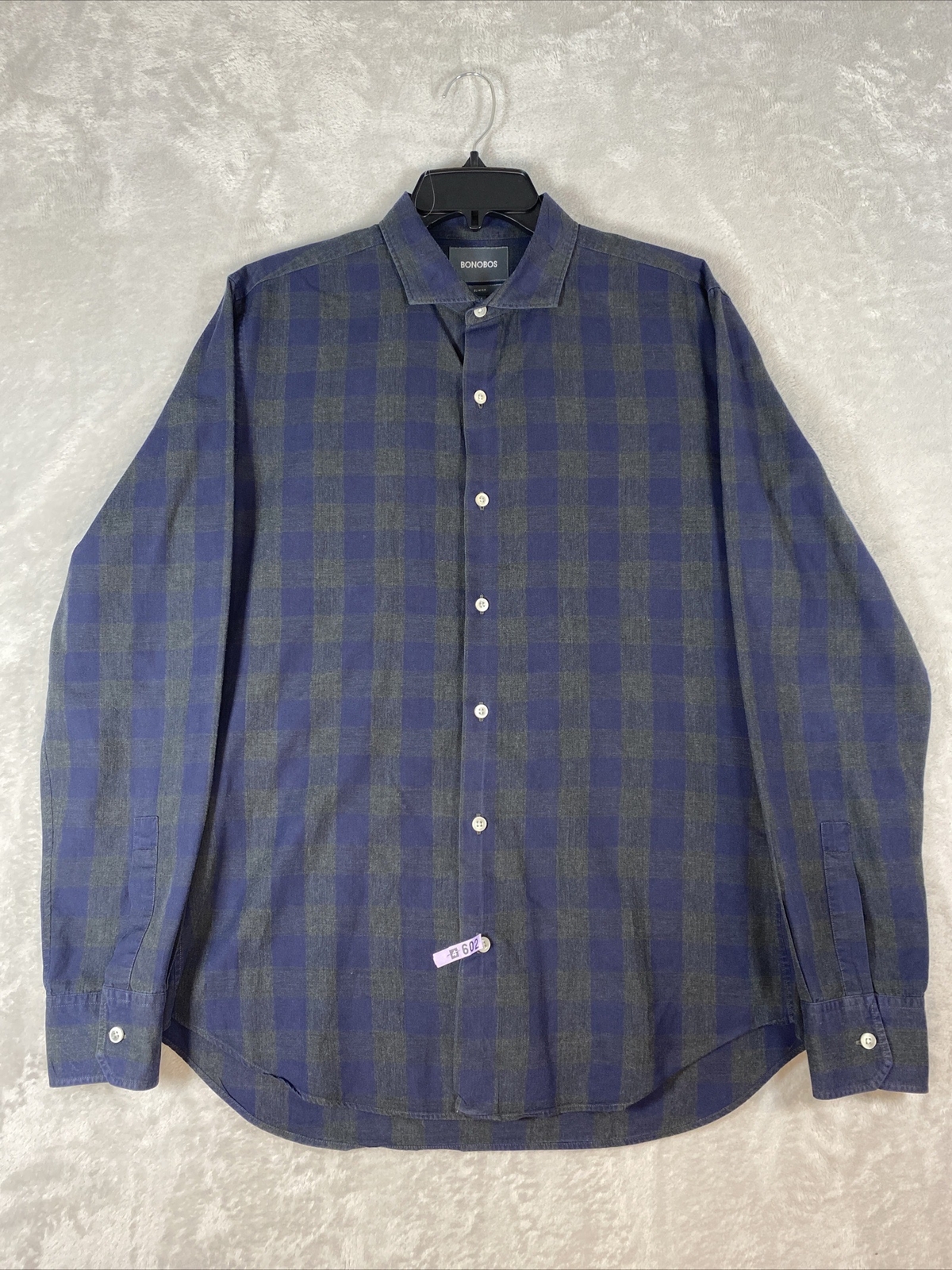 Bonobos Button Down Shirt Mens Size Medium Slim Fit Blue/Gray Plaid Long Sleeve