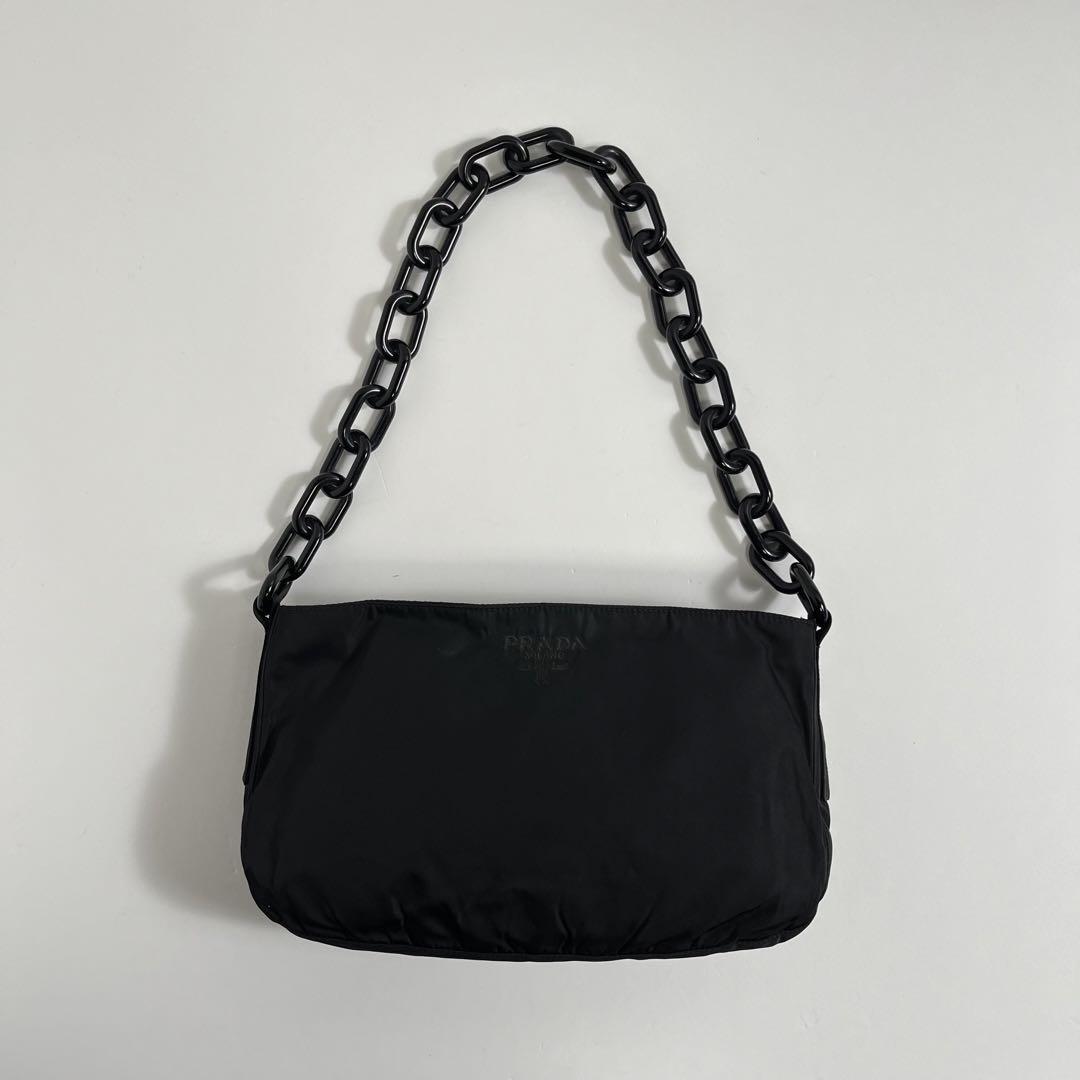 Authentic PRADA Nylon One-Shoulder Bag with Logo Embroidery and 