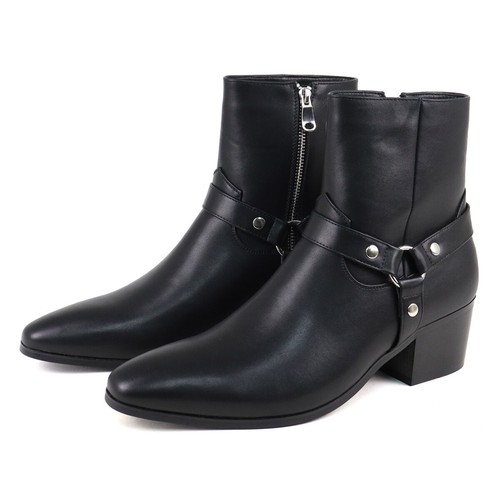 Britische spitz zulaufende Herren Stiefeletten Chelsea Boot formell elegant Clubwear Schuhe Blockabsatz - Bild 9 von 17