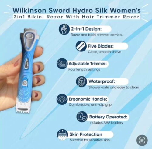 Wilkinson Sword Hydro Silk Bikini Women's Razor With 2-in-1 Hair Trimmer - Picture 2 of 11