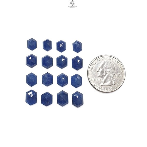 Lote de 16 piezas de piedras preciosas hexagonales de zafiro azul natural de 34,20 quilates corte escalonado 8*6 mm-10*7 mm - Imagen 2 de 4