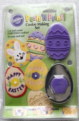 Wilton Easter Egg Push-N-Print Embossed Cookie Making Set w/3 Design Disks