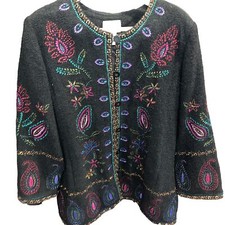 1x Linea By Louis Dell'olio Coat Wool Floral Colorful Embroidered Jacket Buttons