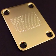 GUITAR NECK PLATE - Engraved Etched - AMERICAN FLAG MADE IN USA - GOLD