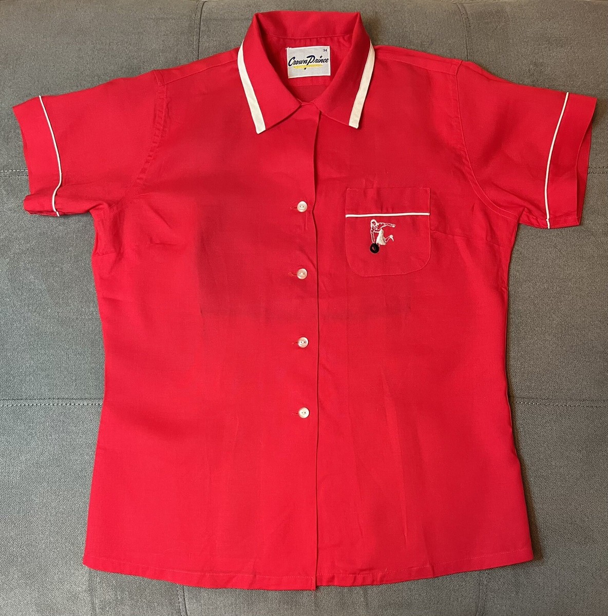 Vintage Bowling Shirt Womens 34 Red Loop Collar 50s 60s USA Vintage Bowling Shirt Womens 34 Red Loop Collar 50s 60s USA