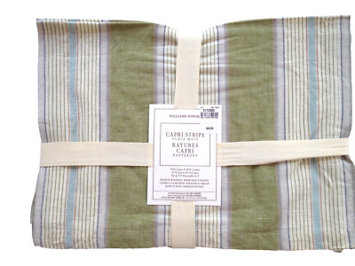 Williams Sonoma Capri Stripe Place Mats Sage Green Linen Cotton Set of 4